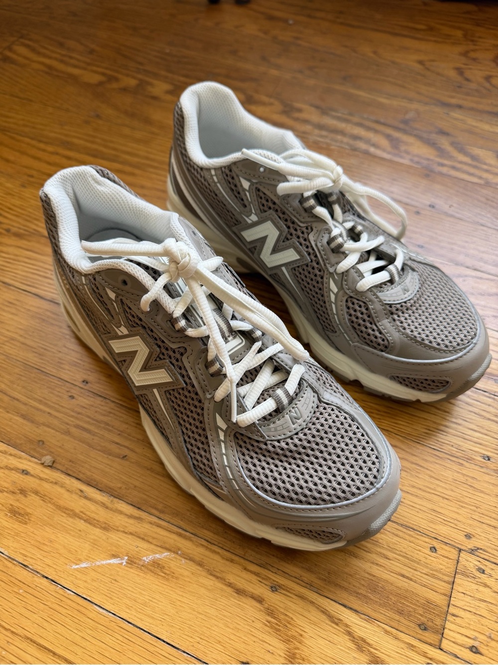 New Balance Women's Taupe Mesh Athletic Sneakers with White Accents